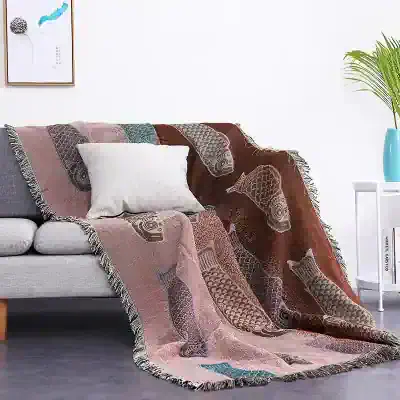 Fish-patterned throw blanket, decorative sofa blanket, home living room throw, cozy textile home decor, Monalisa Store opt.