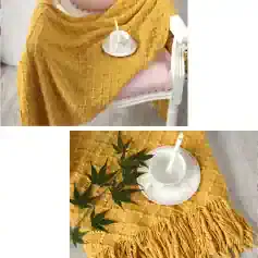 Soft mustard yellow textured throw blanket with fringe, perfect for cozy living room decor or bedding monalisa store.