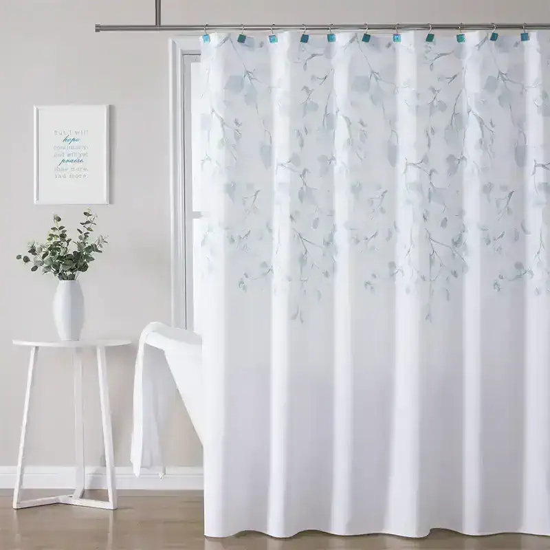 White floral shower curtain for bathroom decor, water-resistant fabric, elegant design, Monalisa Store.