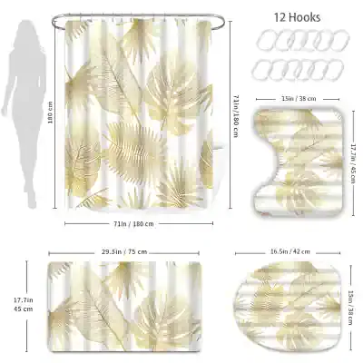 Tropical leaf shower curtain and bathroom accessories set featuring Monalisa Store's botanical design, perfect for bathroom decor, with hooks included, available for stylish and functional home upgrade.