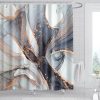 Marble pattern shower curtain with abstract design in shades of blue, gray, and copper for modern bathroom decor, offering a stylish and elegant look.