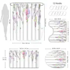 Luxury floral shower curtain waterproof with hooks, MonalisaStore bathroom decor, elegant floral design for modern showers.