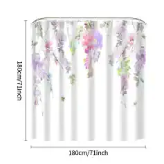 Relaxing floral shower curtain with pastel wisteria and lavender design, perfect for bathroom decor and adding a touch of nature. Made from waterproof, durable fabric for easy maintenance.