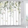 Elegant botanical shower curtain featuring vibrant butterflies, perfect for bathroom decor with a nature-inspired design.