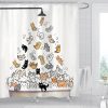Cute cat shower curtain with playful illustrations of cats in various colors and poses, perfect for cat lovers and adding a fun touch to bathroom decor.