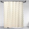 Luxurious shower curtain with gold geometric pattern, perfect for modern bathrooms, adding elegance and style to your space. Suitable for home or professional spa settings.