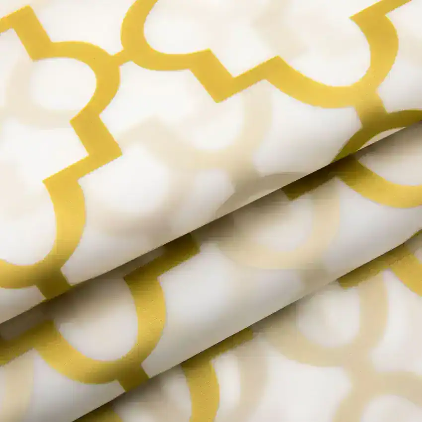 Yellow geometric pattern wrapping paper, suitable for gift presentation and decoration, featuring modern design elements.