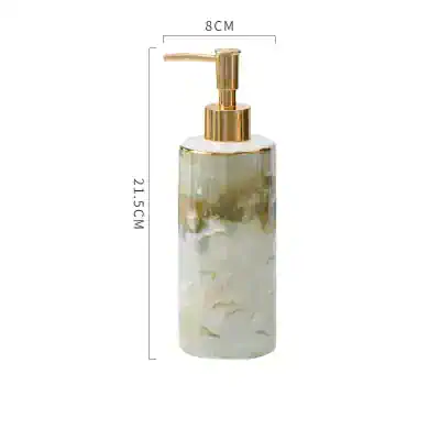 Elegant marble-look liquid soap dispenser with gold accents, ideal for modern household or salon decor, enhancing hygiene stations stylishly.