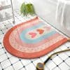 Pink and blue heart-themed bathroom rug with pastel color stripes, perfect for cozy and stylish home decor, ideal for bedrooms and bathrooms at Monalisa Store.