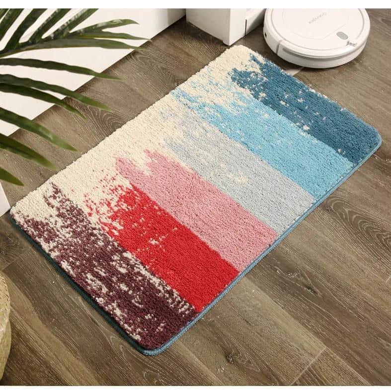 Colorful abstract patterned modern area rug for living room and bedroom décor, featuring vibrant hues like red, pink, blue, and white, crafted for style and comfort.