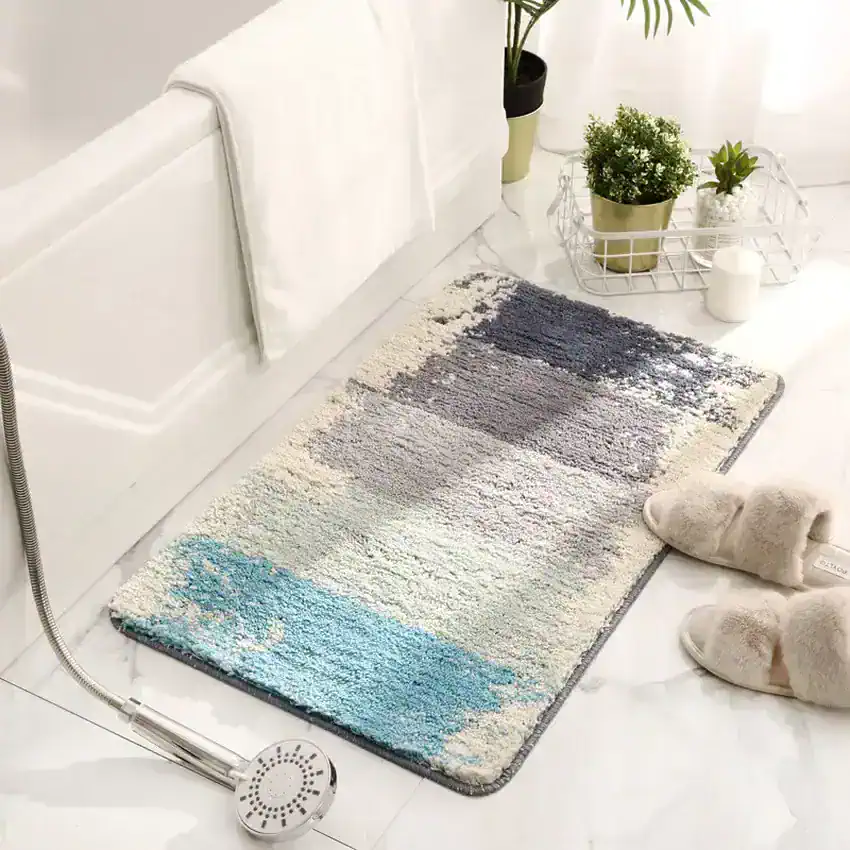 Luxury bathroom rug, modern shower mat with textured design, durable and absorbent bath rug for slip-resistant comfort.