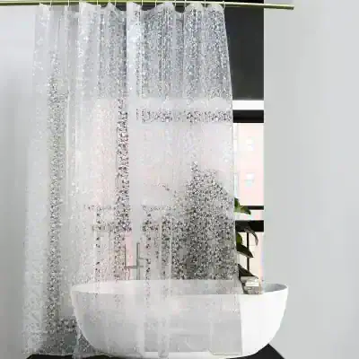 Floating bubble dot shower curtain for bathroom privacy and decor, made of waterproof polyester fabric, stylish and functional.