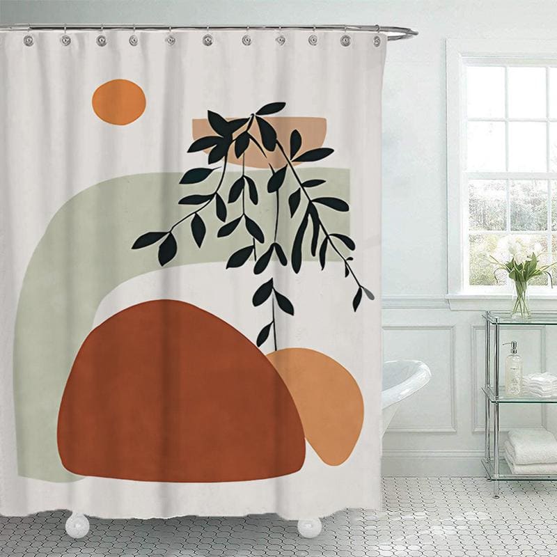 Brush stroke shower curtain with abstract botanical design, perfect for Modern and Contemporary bathrooms. Adds aesthetic appeal with elegant, minimalist style.
