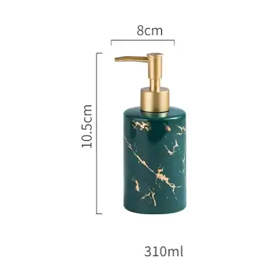 Ceramic soap dispenser with gold pump, elegant design, perfect for bathroom or kitchen decor.