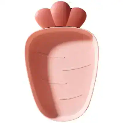 Pink carrot-shaped storage container with layered design and smooth surface, ideal for kitchen or office organization, offering a stylish and functional storage solution.