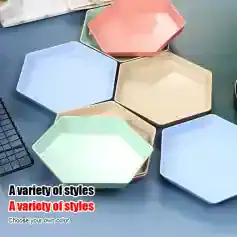 Colorful hexagonal ceramic plates for stylish tableware and serving, perfect for home or restaurant use.
