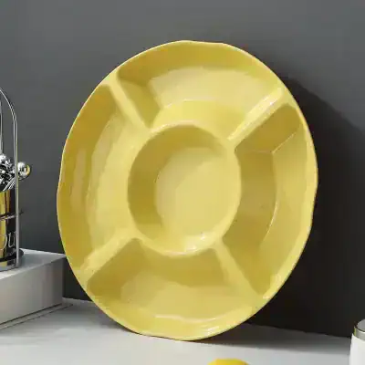 Yellow divided food plate for kids at Monalisa Store, perfect for dining and meal presentation.