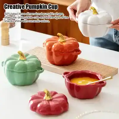 Pumpkin-shaped ceramic bowls perfect for festive tableware and home decor, available at Monalisa Medical Store, ideal for enhancing holiday memories with charming, colorful kitchen accessories.