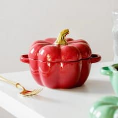 Colorful pumpkin-shaped ceramic container with a gold stem, ideal for kitchen or decorative use at Monalisa Medical Store.