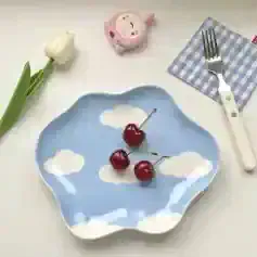Cherry-themed decorative plate with cloud design, ideal for stylish dining or food presentation at Monalisa Medical Store. Perfect for enhancing table aesthetics with a playful touch.