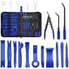 Blue optometry lenses cleaning tools set with tweezers, screwdrivers, and case for vision care and eye exam equipment.