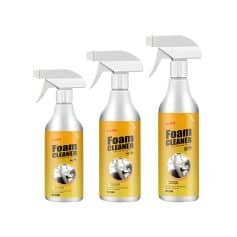 Foam cleaner bottles for car and home detailing, spray bottles with yellow labels, cleaning solution for automotive interiors and household surfaces, Monalisa Store product image.