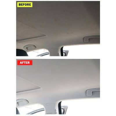 Cracked car headliner repair, before and after renovation, facelift, vehicle interior restoration, headliner cleaning, upholstery repair, Monalisa Medical store services, car interior improvement, professional vehicle headliner fixing, car ceiling renovation, interior cosmetic enhancement.