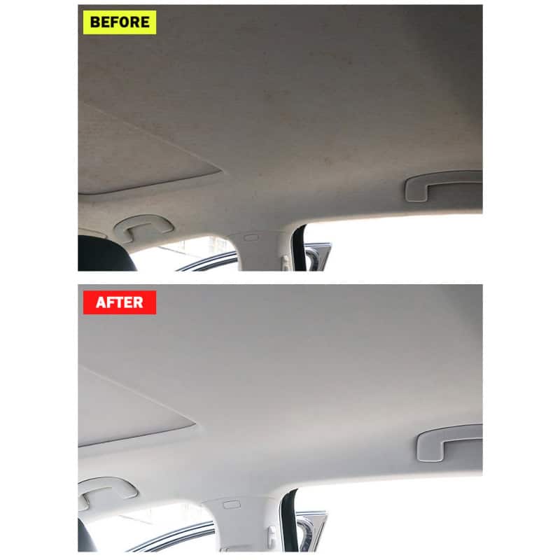 Cracked car headliner repair, before and after renovation, facelift, vehicle interior restoration, headliner cleaning, upholstery repair, Monalisa Medical store services, car interior improvement, professional vehicle headliner fixing, car ceiling renovation, interior cosmetic enhancement.
