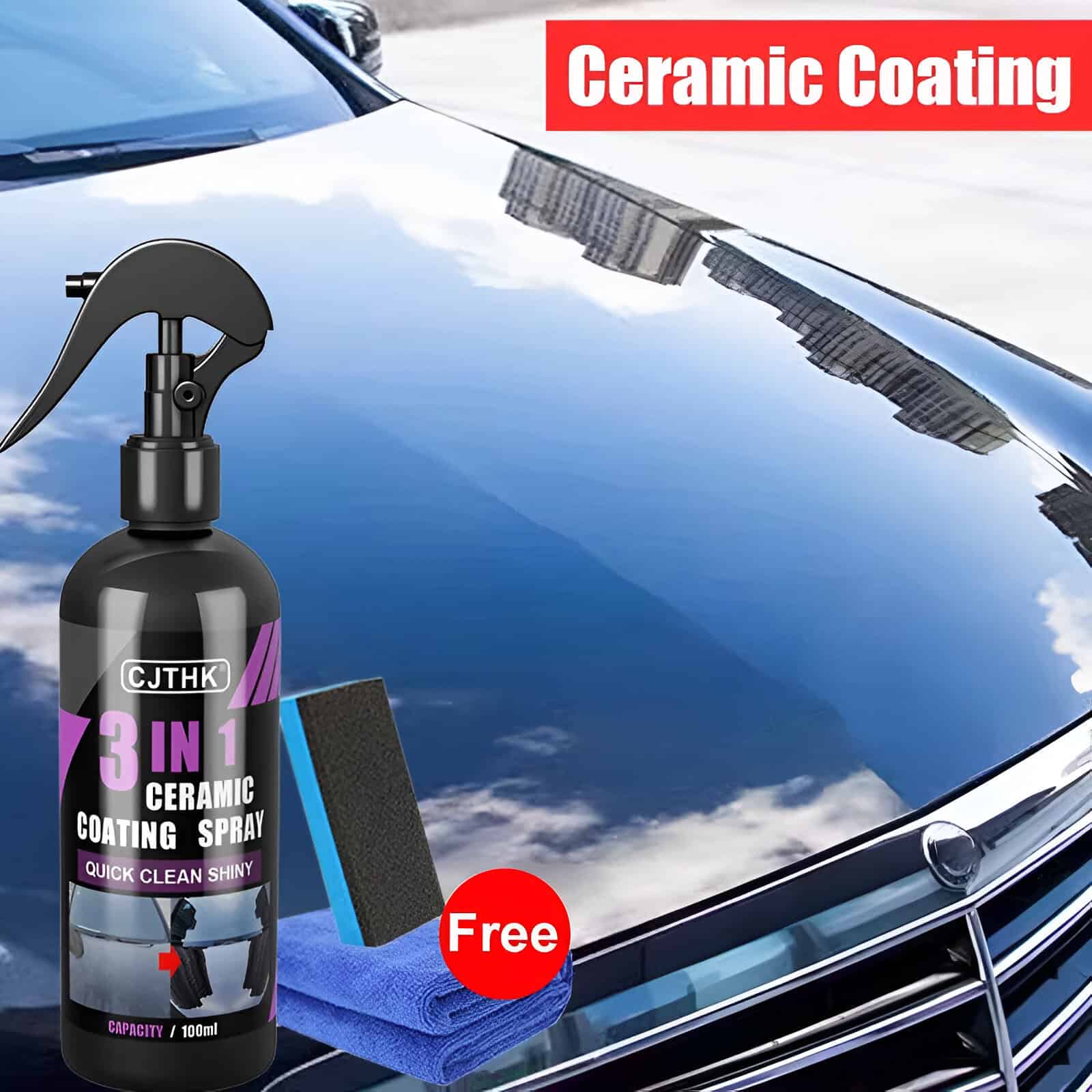 High-quality ceramic coating spray bottle for car protection and shine, featuring quick clean and durability, ideal for automotive detailing and maintenance.