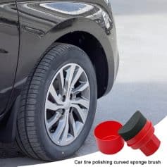 Car tire polishing curved sponge brush for automotive detailing and tires cleaning. Perfect for removing dirt, grime, and enhancing tire shine with ease. Suitable for professional and DIY car care.