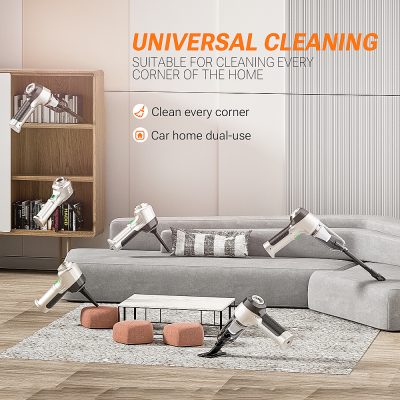 Battery-operated handheld vacuum cleaners displayed on a modern living room sofa for home cleaning. Perfect for thorough cleaning in every corner of your home or office, with a sleek design and versatile use.