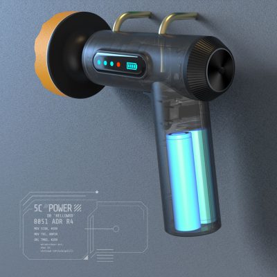 High-tech electronic device with battery indicator, futuristic design, handheld gadget, digital display, medical or cosmetic use, modern technology relevant for Monalisa Store opt solutions.