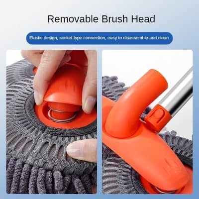 Removable brush head for electric massage device, with elastic socket connection and easy disassembly, shown on textured gray fabric.