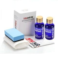 High-quality DIY ceramic coating kit for automotive paint protection, including bottles, applicator sponge, and cleaning cloth for a glossy, durable finish.