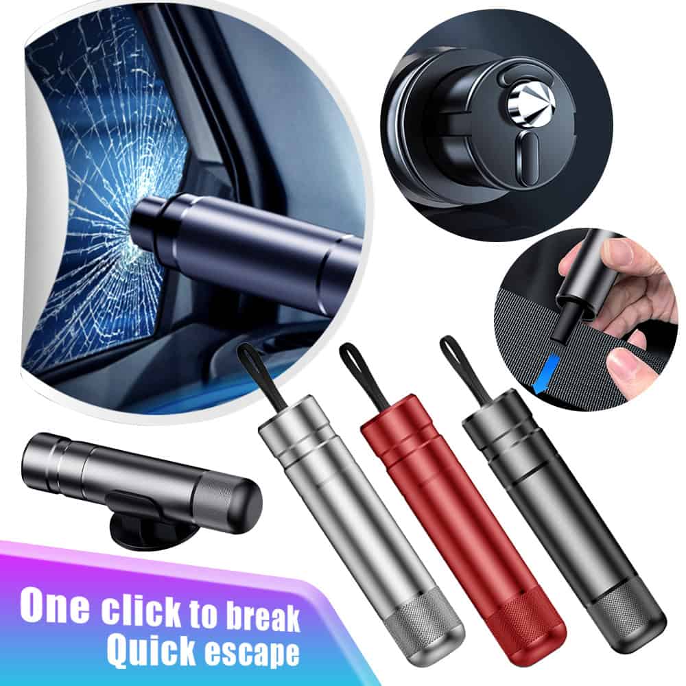 Shattered car windshield repair tool, portable quick escape window breaker for emergency egress, with LED flashlight and safety hammer, ideal for vehicle safety and rescue.