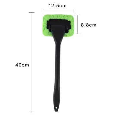 Microfiber cleaning brush with extendable handle for eyeglasses and delicate surfaces, featuring soft green bristles for scratch-free cleaning. Perfect for eyewear maintenance and lens care.