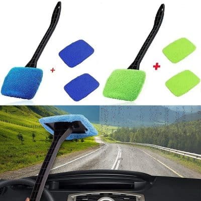 Microfiber car wash sponge and handle set for vehicle cleaning and polishing, including multiple sponge sizes for different surfaces, ideal for maintaining a spotless car exterior.