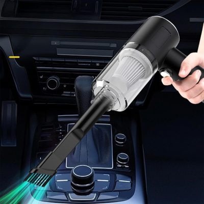 High-tech car interior cleaning device with UV sterilizer and air filter, suitable for maintaining a hygienic vehicle environment and eliminating airborne pathogens.