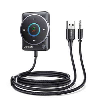 Wireless Bluetooth receiver with USB and 3.5mm audio jack for enhanced audio streaming.