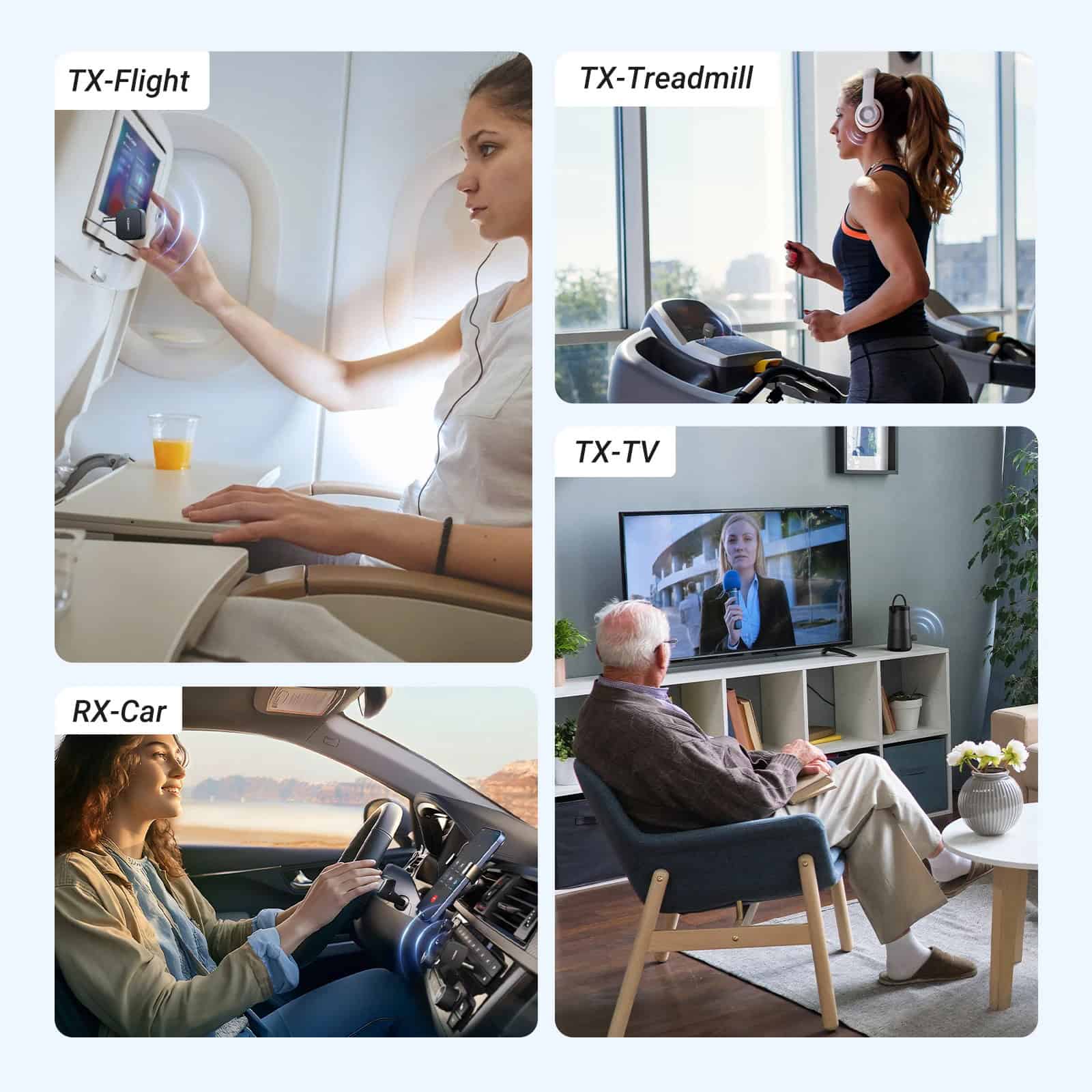 Wireless medical imaging device with touch screen, used on an airplane for in-flight diagnostics.