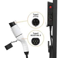 High-quality electric vehicle charging station with Type 1 (J1772) and Type 2 (IEC62196-2) connectors for efficient and reliable EV charging solutions.