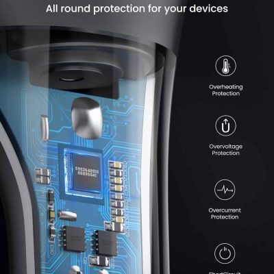 High-tech electronic components inside a modern device for multi-protection, including overheating, overvoltage, overcurrent, and short circuit protection features, suitable for opt devices.