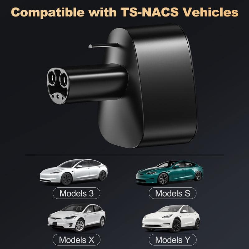 TS-NACS vehicle compatibility charging adapter for Tesla Model 3, Model S, Model X, and Model Y, designed for seamless integration and fast charging performance.