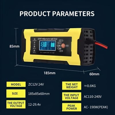 Rechargeable pulse repair charger for medical and optometry equipment, featuring a digital display, adjustable voltage, and compact design. Ideal for eye care and optometry practice needs.