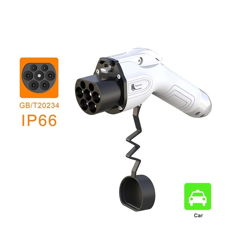 High-voltage electric vehicle charging gun with IP66 waterproof rating for fast charging stations and automotive use.