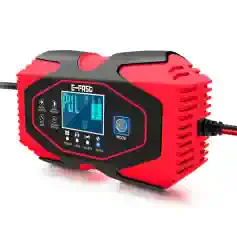 High-performance automotive battery charger with digital display, multiple protection features, and intelligent detection for LED, lithium, and lead-acid batteries.