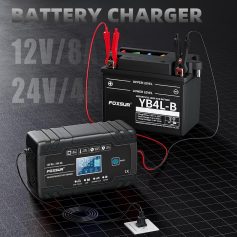 12V motorcycle battery with charger and portable jump starter, perfect for automotive and motorcycle maintenance and emergency power supply.