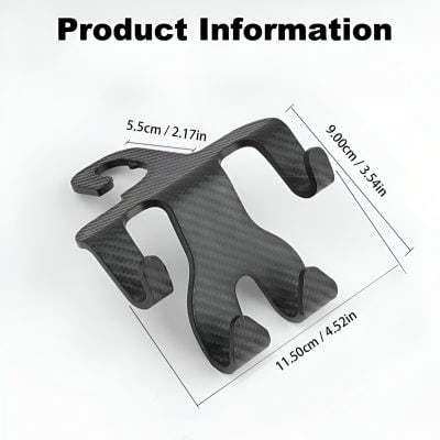 Sleek black carbon fiber phone holder with precise measurements for secure grip and stylish design, ideal for smartphones and electronic devices.