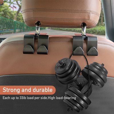 Heavy-duty car headrest hook with adjustable weight capacity, strong and durable, designed for securing groceries, bags, and accessories in vehicles, ensuring safety and organization during travel.