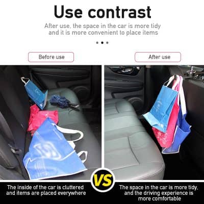 Clean car interior after decluttering, organized space with shopping bags and personal items, enhancing driving comfort and safety, optimal for car storage solutions, Monalisa Medical store SEO.